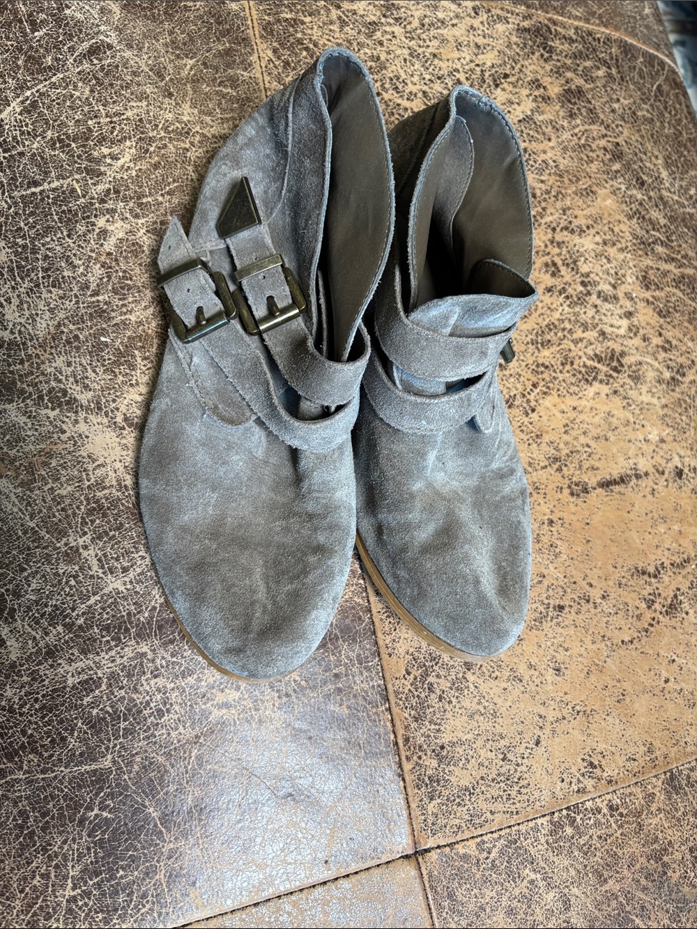Volcom Gray Suede Ankle Booties with Buckle Detail